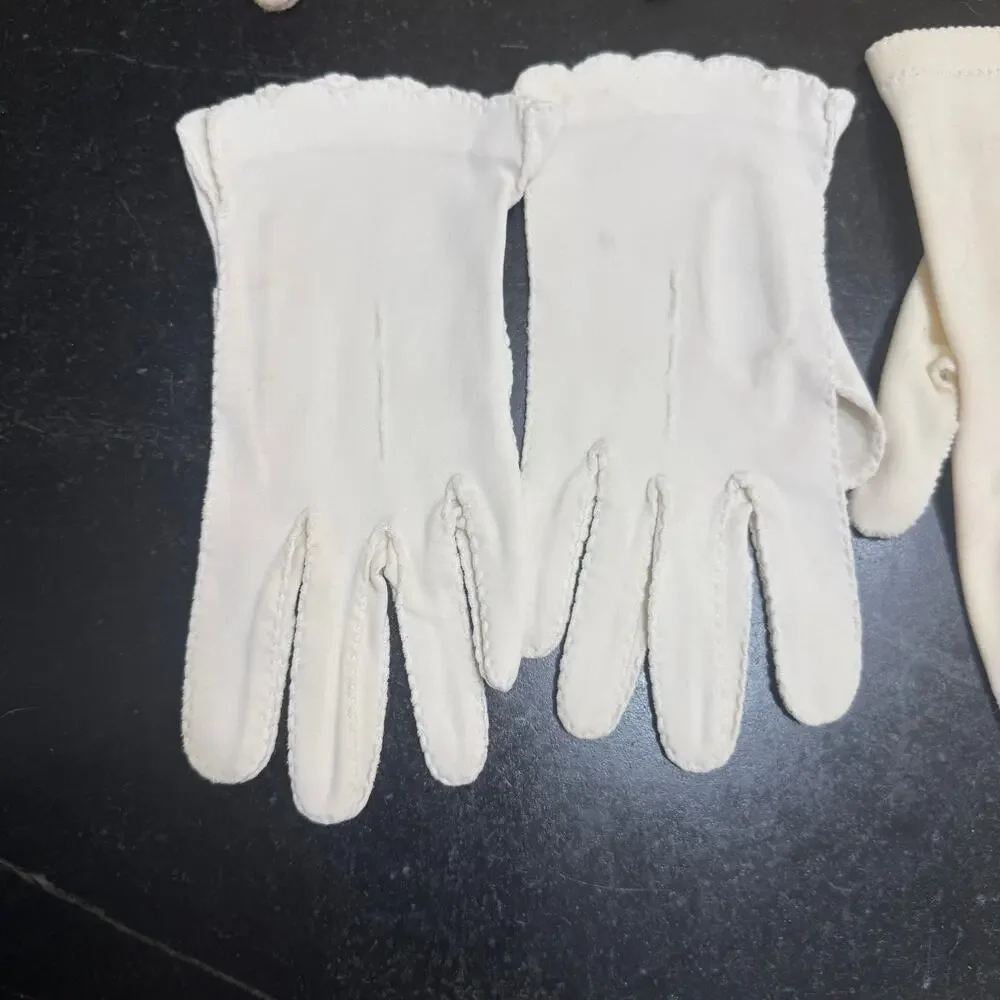 Vintage 1950s 60s Women's Wrist Gloves Lot 6 Pairs White Pink Nylon